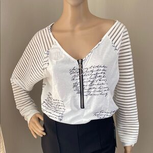 White and Black Puff Sleeve Blouse with Boxy Relaxed Fit